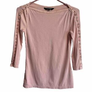 Pink Lace Up Shirt Coquette Feminine Lauren Ralph Lauren Women's Size XS Petite